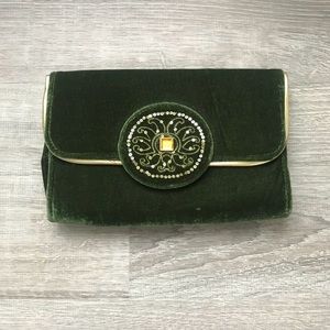 Vintage Green Suede Clutch